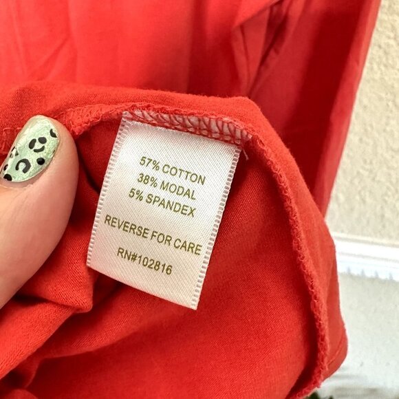 Garnet Hill Jersey Midi Dress Cotton Stretch Orange Red Size Medium 3/4 Sleeve - Picture 6 of 6